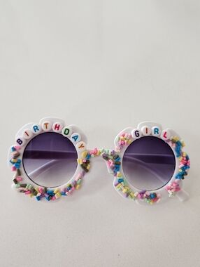 Birthday Girl Kids Sunglasses - White with sprinkles